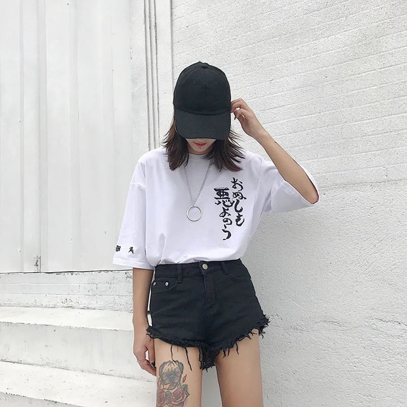 Женская футболка в стиле хип-хоп модная летняя с принтом Кандзи 2017 футболки