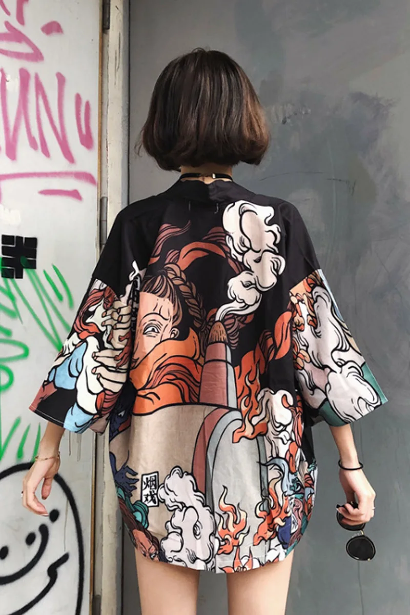 

Chic Japanese Kimono Traditional Yukata Women Tops Cosplay Straps Clothes Traditional Japanese Kimonos Street Style Girl