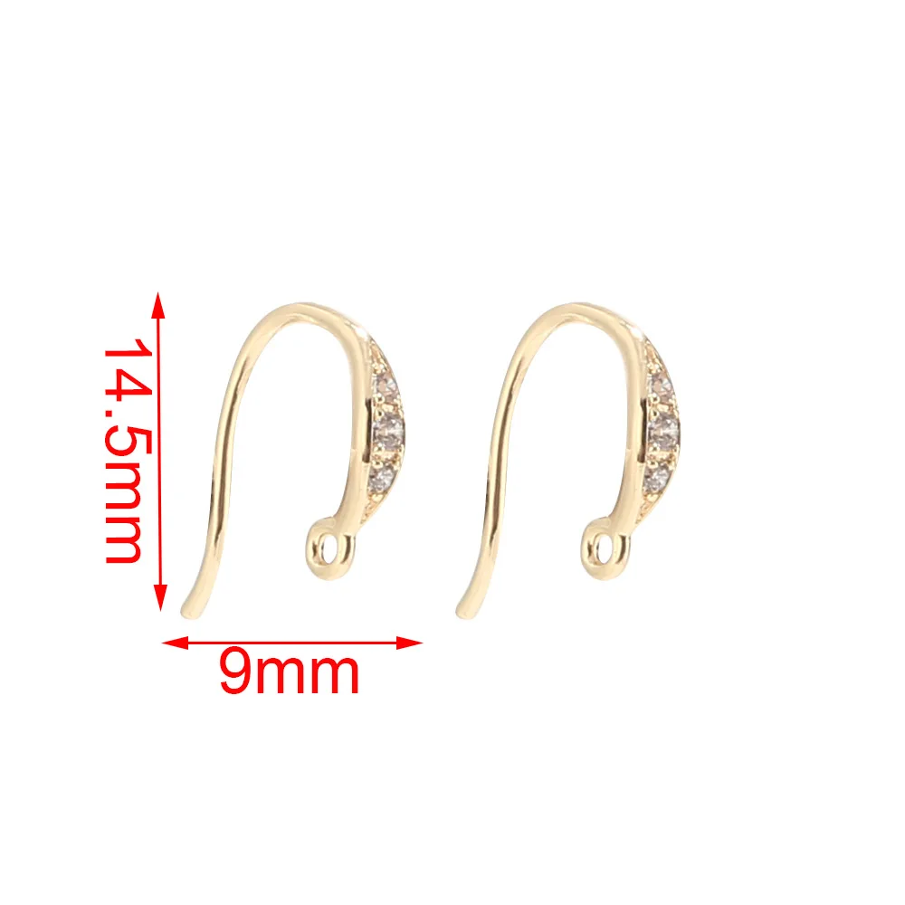 Gold Plated 6 шт. 14,5x9 мм медная микро-паве кубического циркония позолоченные латунные серьги крюк высокого качества Diy ювелирные аксессуары - Цвет: Gold Plated