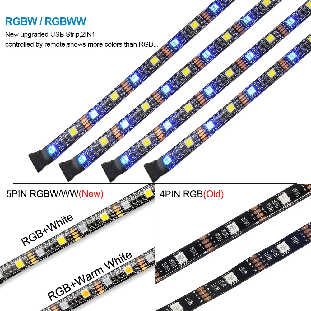 Excellux 5 в RGBW RGBWW USB Светодиодная лента с 17Key RF дистанционный гибкий светодиодный светильник 50 см 1 м 2 м 3M 4M для ТВ ПК фоновый светильник