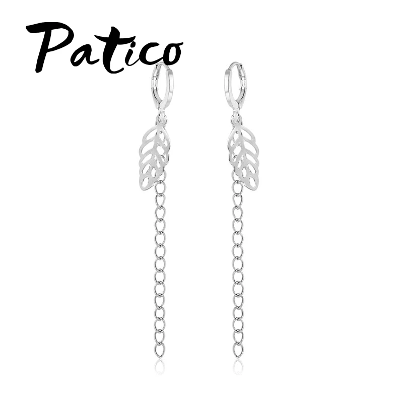 Женские серьги-подвески из серебра 925 пробы с листьями