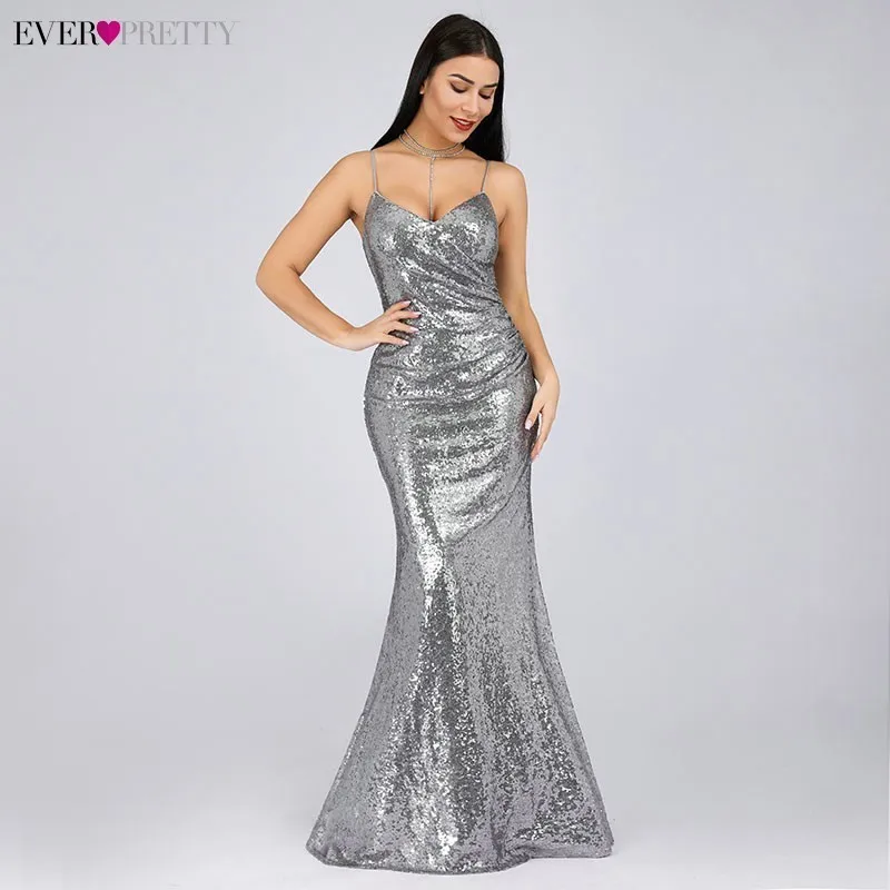 Robe De Soiree Новые Красивые EP07339 Сексуальные вечерние платья с v-образным вырезом на тонких бретелях с блестками без рукавов Длинные вечерние платья - Цвет: EP07339GY