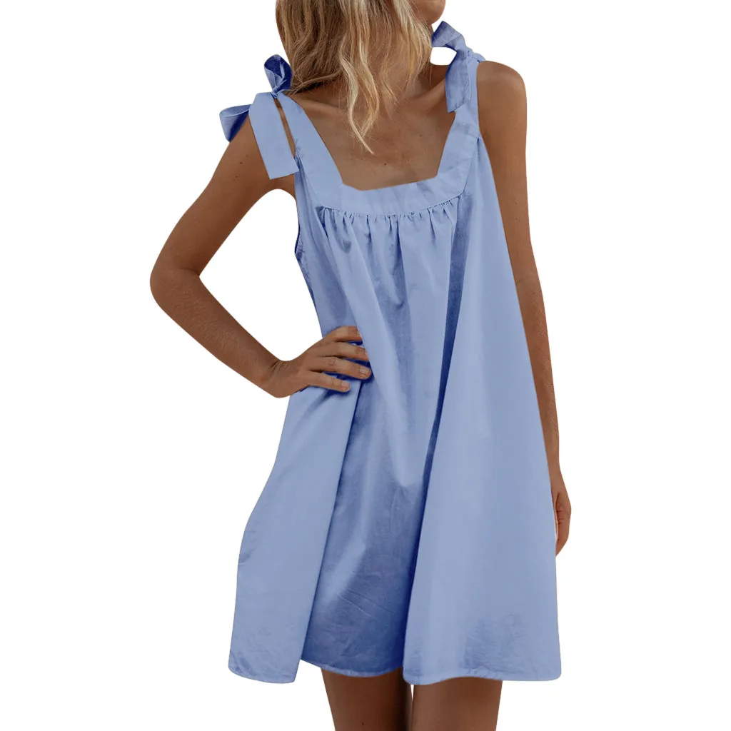 Женское летнее платье пляжное мини Новая мода 2019 женское винтажное однотонное