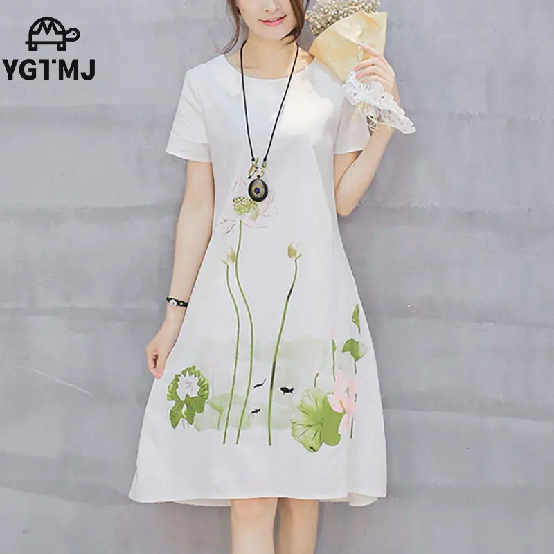 Ygtmj летнее платье плюс Размеры короткий рукав белый Женское Повседневная