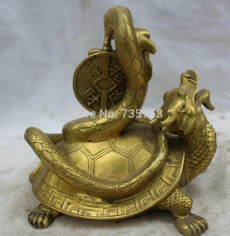 ZSR 001473 8" Chinese Folk Fengshui Brass Wealth Zodiac Snake Dragon Tortoise Turtle Statue | Дом и сад