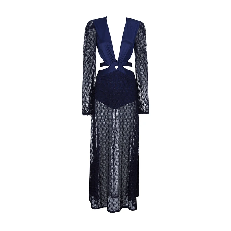 Bqueen Sexy Deep V Split Full Sleeve Women Dress Fashion Loose Floor Length Hollow Out Vestidos | Женская одежда