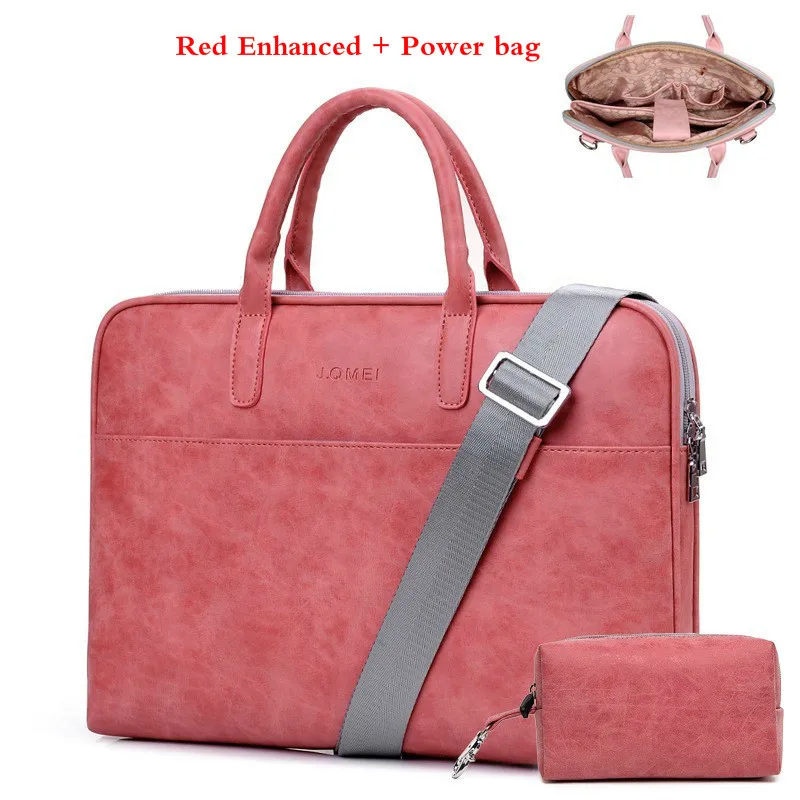 Red Enhanced-W Модная женская кожаная сумка для ноутбука Toshiba samsung sony 15,6 13,3 14,1 дюймов, сумка для компьютера, женская сумка-мессенджер с силовой сумкой - Цвет: Red Enhanced-W