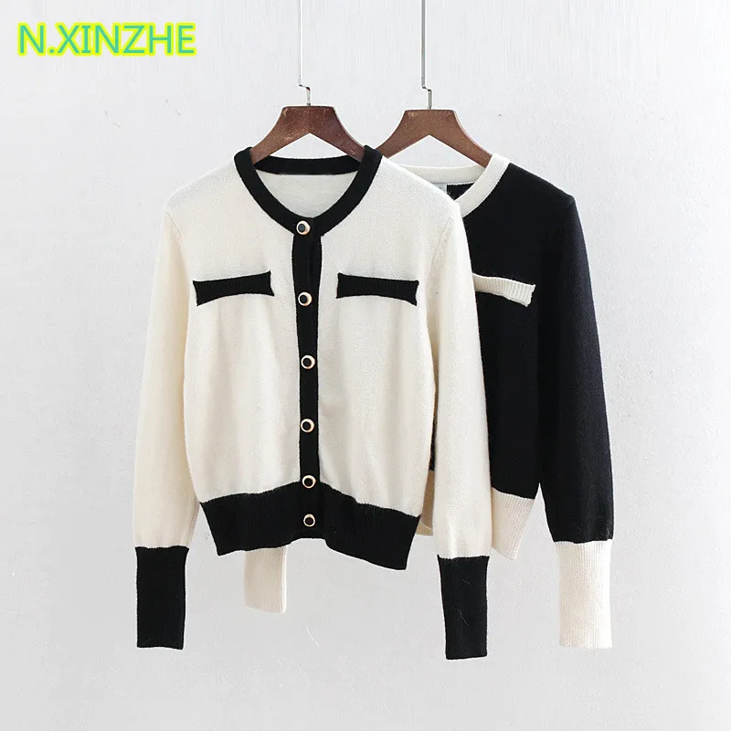 2019 women clothing long sleeve patchwork short sweater knitted Tops Female casual fashion slim cotton cardigans coat W1397 |