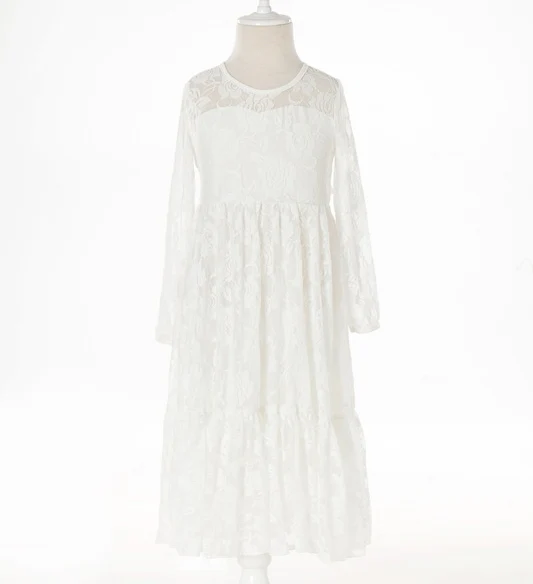 kids dresses for special occasions vintage flower girls wedding lace long sleeve party beach dress | Детская одежда и обувь