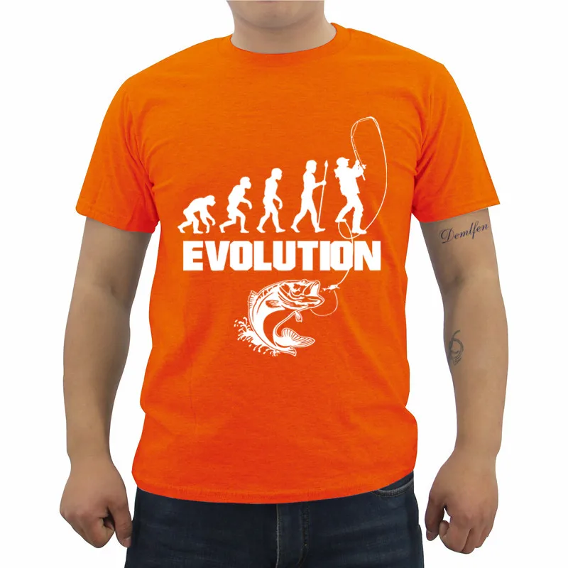 Fishinger Evolution, летняя мужская футболка с коротким рукавом, хлопковая футболка, повседневные мужские футболки для фитнеса, топы, футболки, уличная одежда - Цвет: Orange