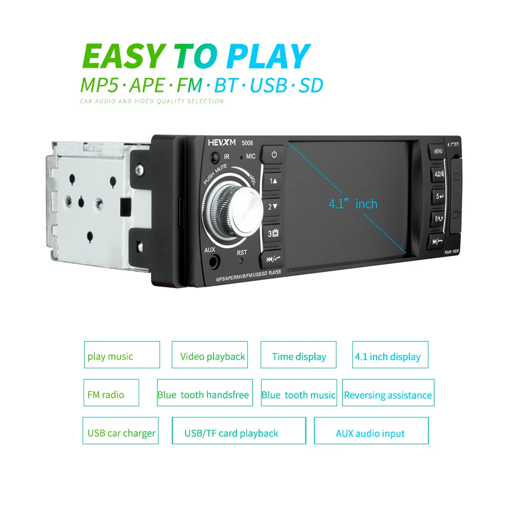 4," 1 Din цифровой дисплей Bluetooth универсальный MP5 плеер USB SD AUX FM Радио MP3 MP4 аудио Музыка Видео плеер 4 светодиодный камера