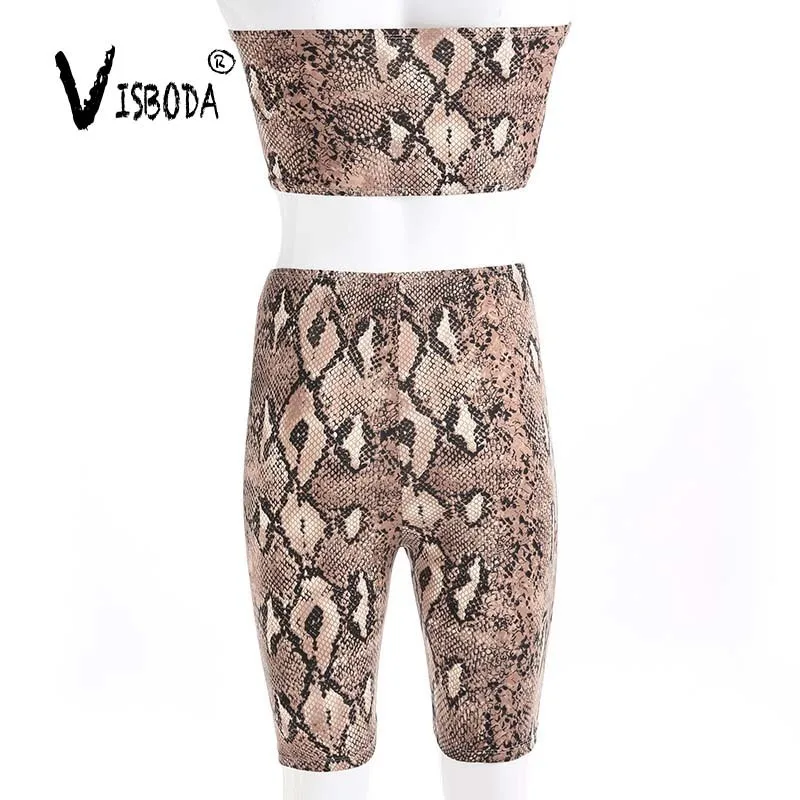 Женский комплект из 2 предметов со змеиным принтом укороченный топ и шорты модный