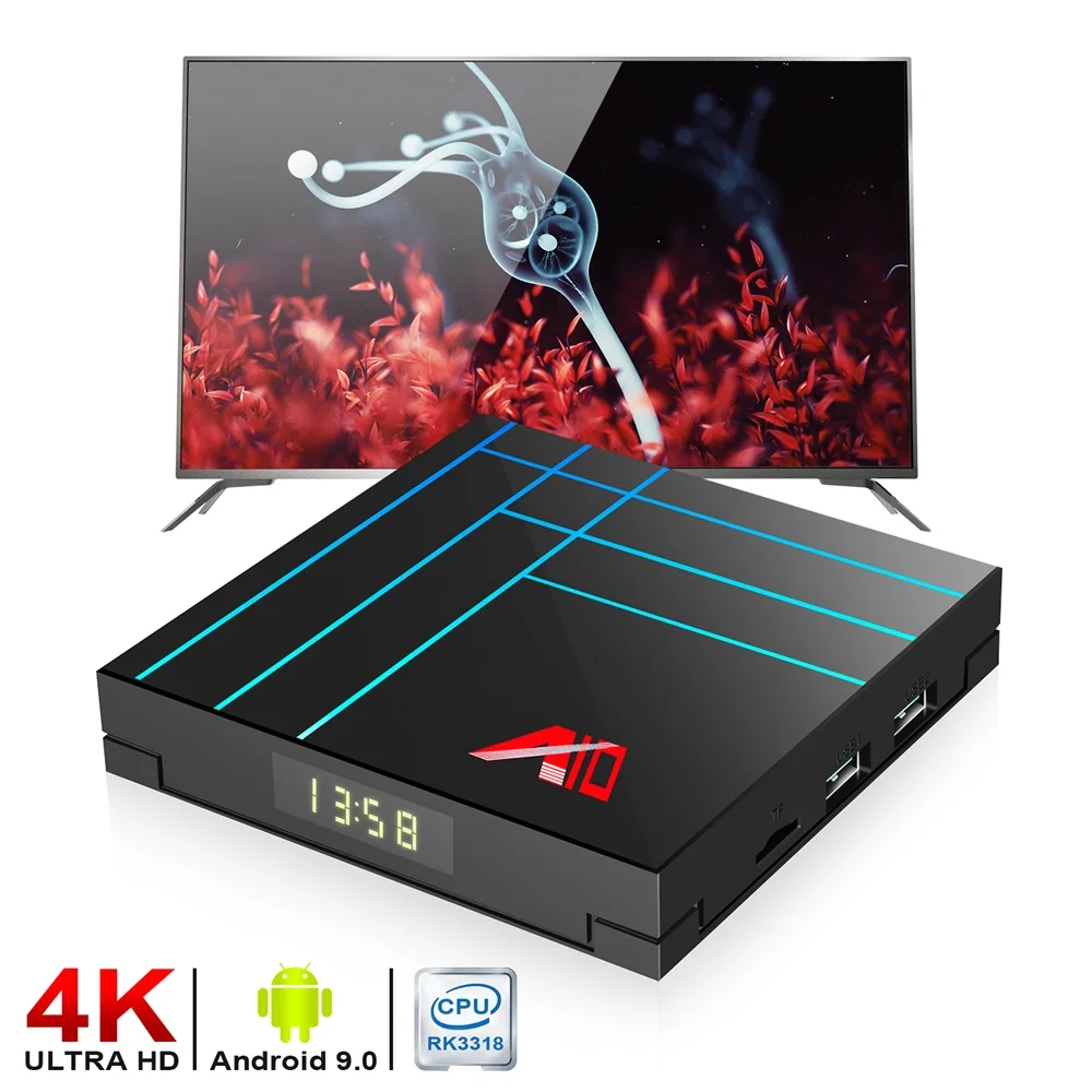 A10 Smart Android 9 0 Tv Box 4 Гб 64 RK3318 четырехъядерный Youtube телеприставка 2 4G Wifi H.265 4K HDR