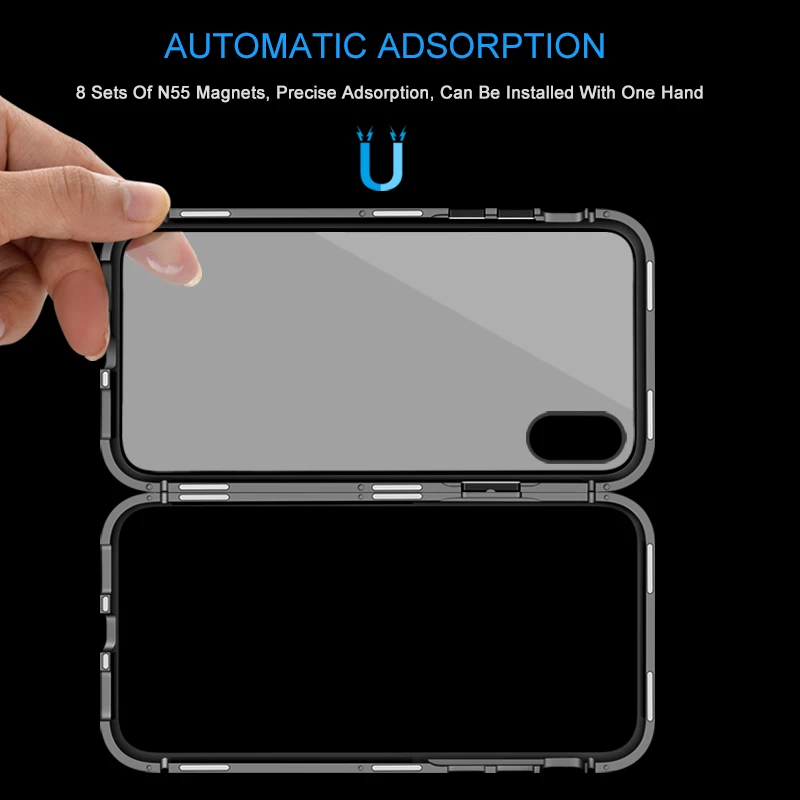 Elough luxury magnetic adsorption case for iphone 7 8 X Plus Phone metal bumper tempered glass back cover coque fundas capa |