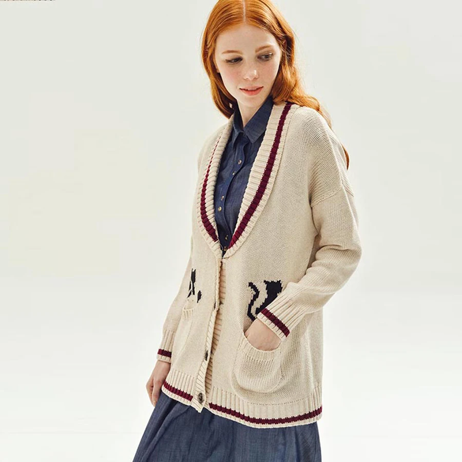 V Neck Cartoon Loose Sweater Cardigan Feminino Jersey Sweaters Plus Size Cropped Pull Femme Hiver Shrug Ladies P7C0845 |