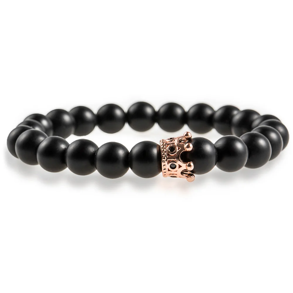 Sexy Mom Couple Crystal Gold Alloy Copper Rhinestone Crown Natural Stone Beaded Bracelet Women Men Fashion Jewelry Bracele | Украшения и