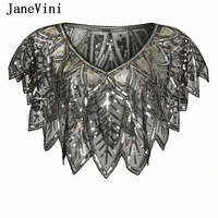 janevini elegant black gold bolero sparkle sequined bridal wraps beaded wedding cape shawls cloak for evening party accessories