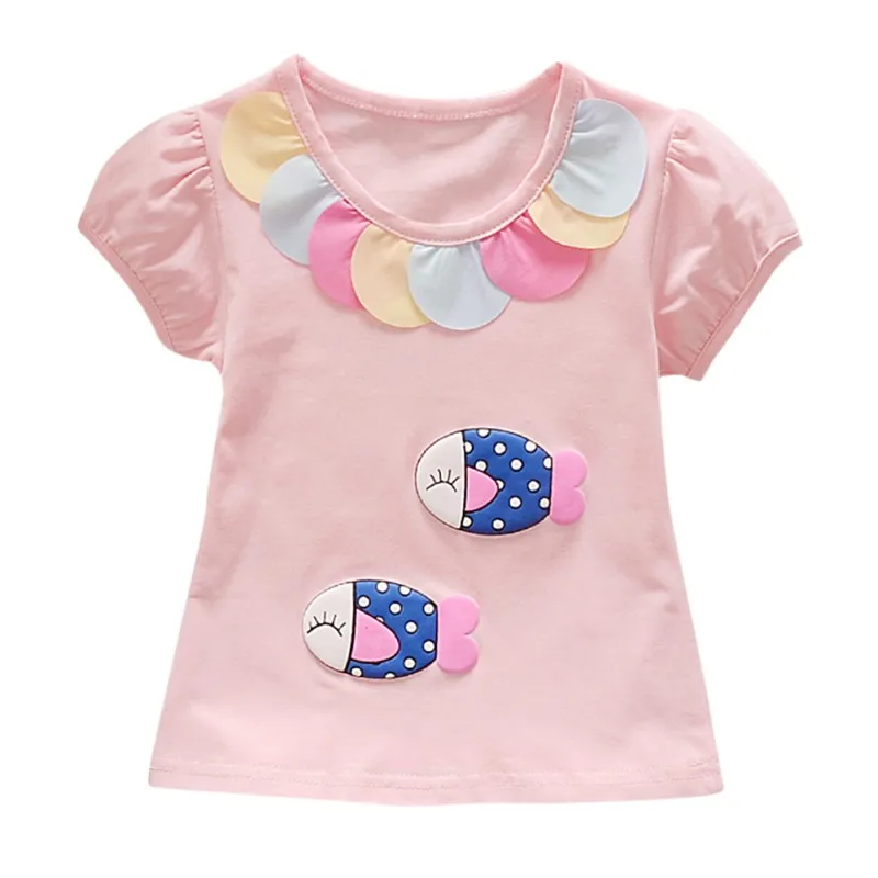 Summer Toddler Girl Cartoon Print Pattern Short Sleeve T-shirt Tops – Cotton Casual Outfits – New Regular O-neck image 4