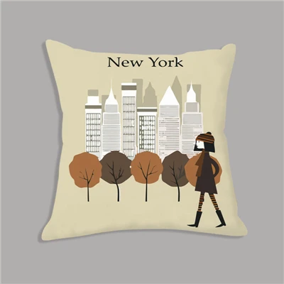as picture Morning of City London New York винтажная мультяшная Подушка плюшевая декоративная подушка для дивана подушка 45x45 см - Цвет: as picture