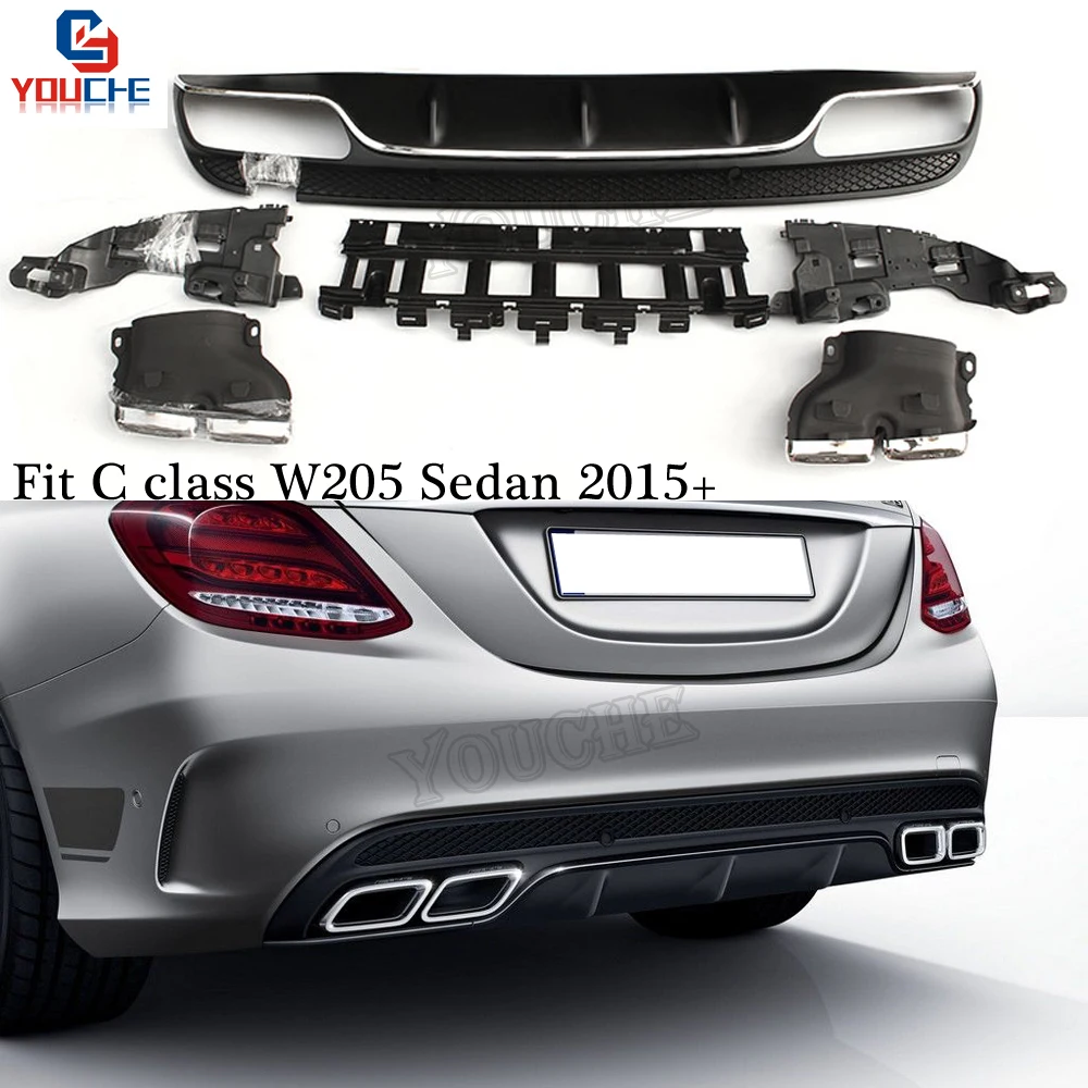 W205 AMG C63 стильный задний диффузор с 4-выходными наконечниками для Benz C Class Sedan Wagon