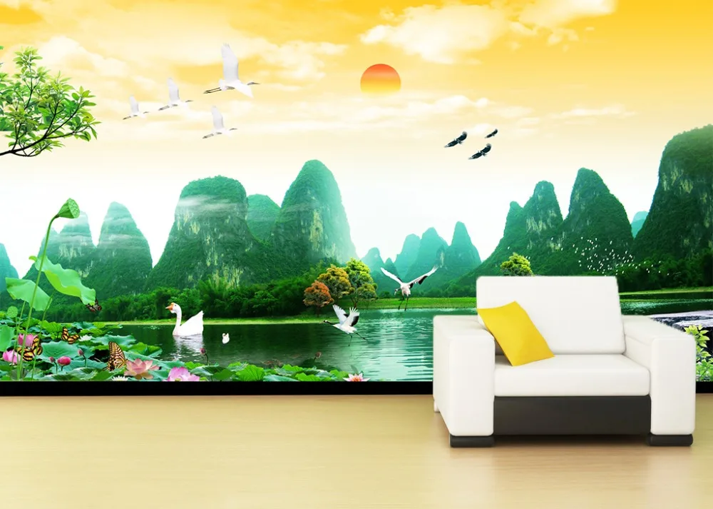 

[Self-Adhesive] 3D Egret Swan Nature Landscape District 7 Wall Paper mural Wall Print Decal Wall Murals