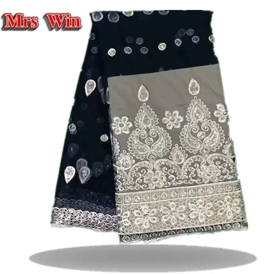 African George fabrics high quality lace sequins and embroidery Swiss for Nigerian wedding dresses | Дом и сад