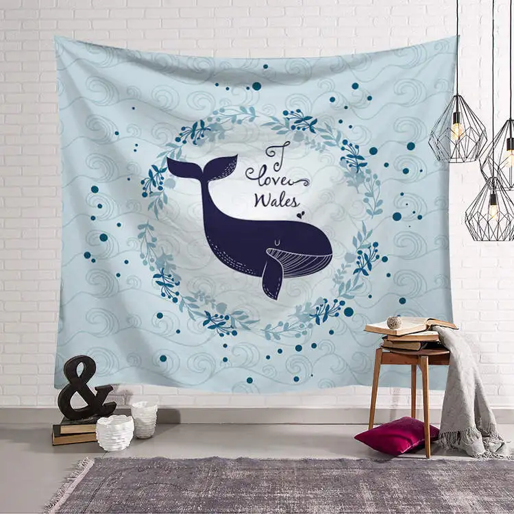 Ocean Whale Wall Hanging Tapestry Picnic Mat Sunset Wave Printing Carpet Polyester Material Theme Hotel Bedroom Decoration | Дом и сад