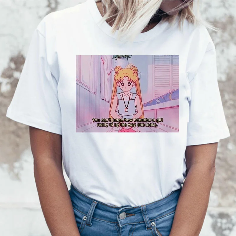 2710 Sailor Moon Аниме Футболка Топ Футболка 90s Женская Футболка женская femme корейский стиль ulzzang футболка Графический гранж эстетический - Цвет: 2710