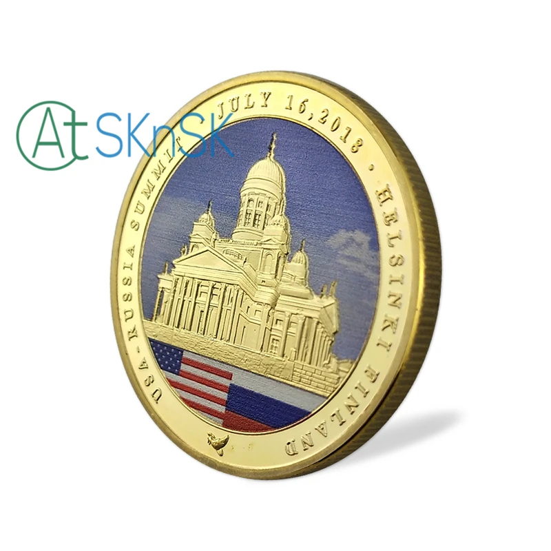 

Wholesale Gold Coin USA and RU presidential commemorative coins president Trump & Putin Peace Talk Finland Summit challenge coin