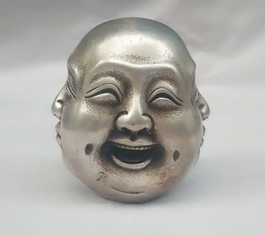 Металлические ремесла тибетское серебро 4 лица статуя головы Будды Тибет бронза 8