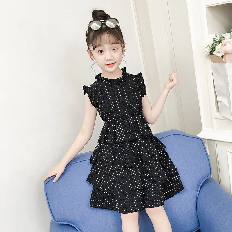 Винтажное черно-белое платье в горошек для девочек от 2 до 10 лет без рукавов с