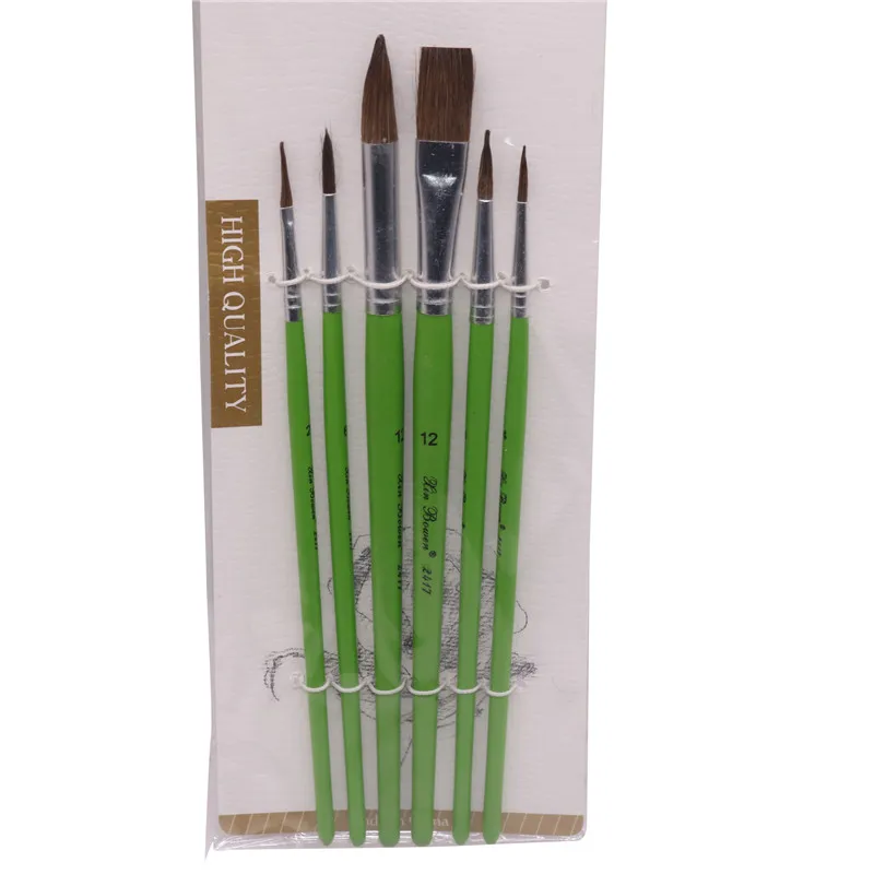 

6 pcs/lot Horse Hair Gouache Paint Brush Mixed Brush Set Art Painting Material Pen Hook line brush pens
