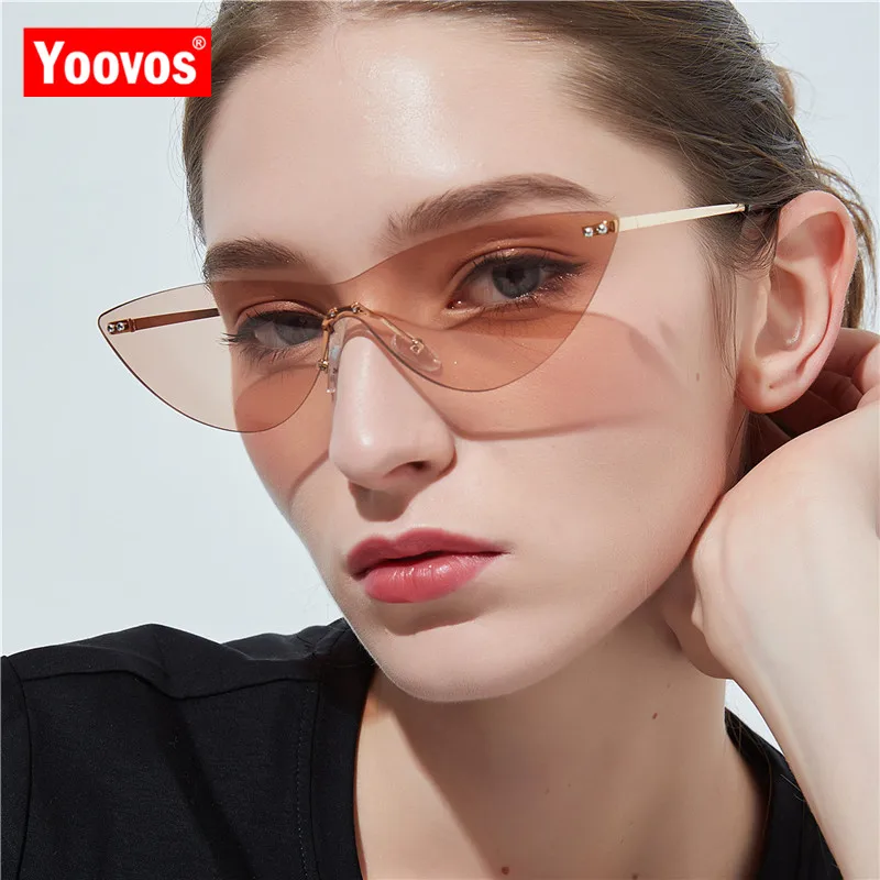 Yoovos 2021 женские солнцезащитные очки кошачий глаз без оправы цельные