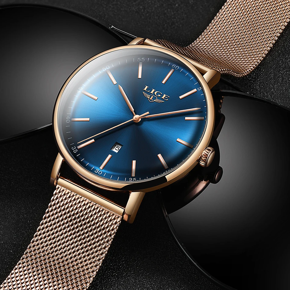 

2019 Modern Fashion Blue Clock Quartz Watch Women Mesh Stainless Steel Watchband High Quality Casual Wristwatch Gift for Female