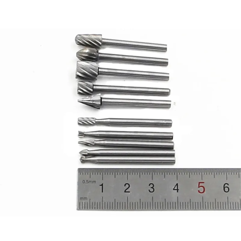 10 PCS/SET HSS Milling Drilling Set Dremel Carbide Rotary Burrs Stone Metal Root Carving Cutter Wood Tools 3.9CM |