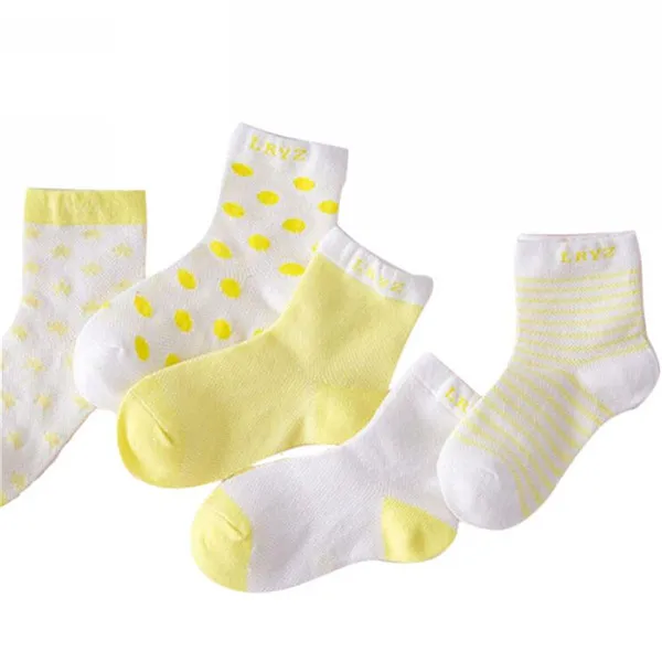 yellow 5 пар/лот Детские хлопковые носки для девочек и мальчиков Детские Модные сетки Носки весна/осень 0-6 лет высококачественные детские спортивные носки CN - Цвет: yellow