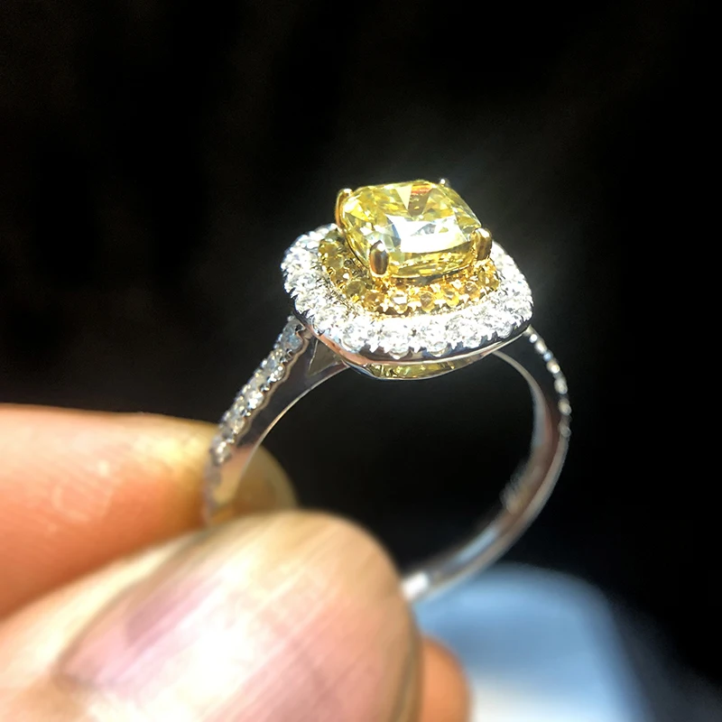 AEAW Твердые 14 K White Gold Роскошные 1ct желтый Муассанит Обручение обручальное кольцо Муассанит Enternity Diamond Band для Для женщин