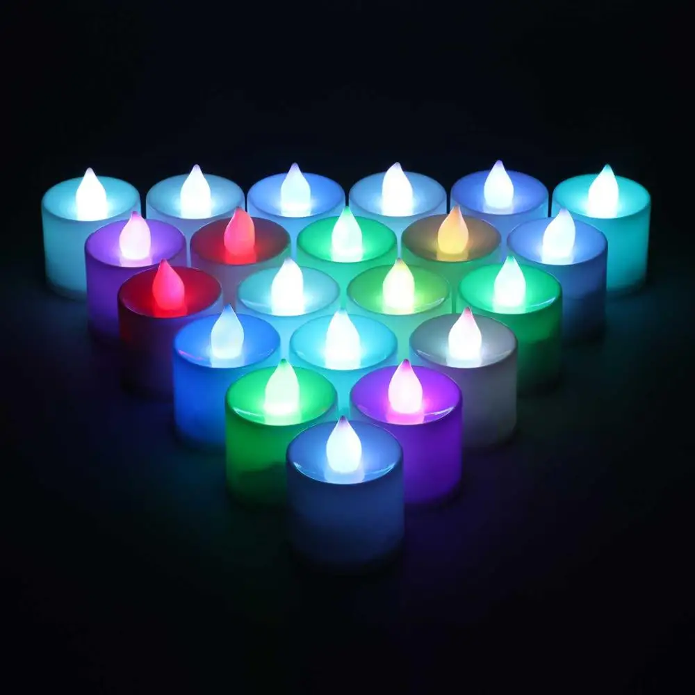 Colorful no Remote Rantion 24 шт./компл. Led лампы в форме свечи Чай огни с пультом дистанционного управления, Батарея лампы в форме свечи лампы для Одежда для свадьбы, дня рождения праздник Рождества DIY Декор - Цвет: Colorful no Remote