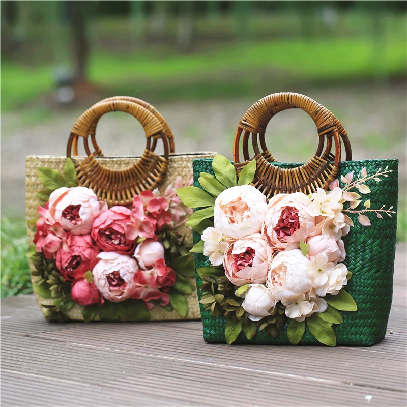 

Женская Соломенная Сумка-тоут с цветочным рисунком, модная летняя пляжная сумочка из искусственного ротанга, праздничная дорожная сумка ру...