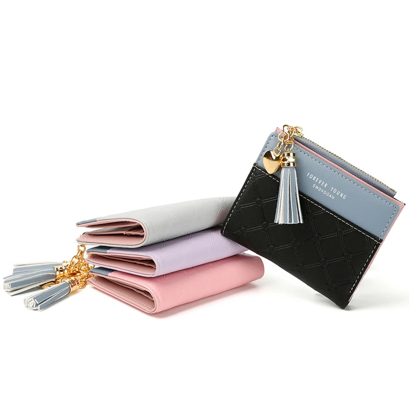 

Women's Short Wallet Pu Leather Small Coin Purse Cute Tassel Lady Mini Wallet Card holders for Travel Gifts Four Colors Purses