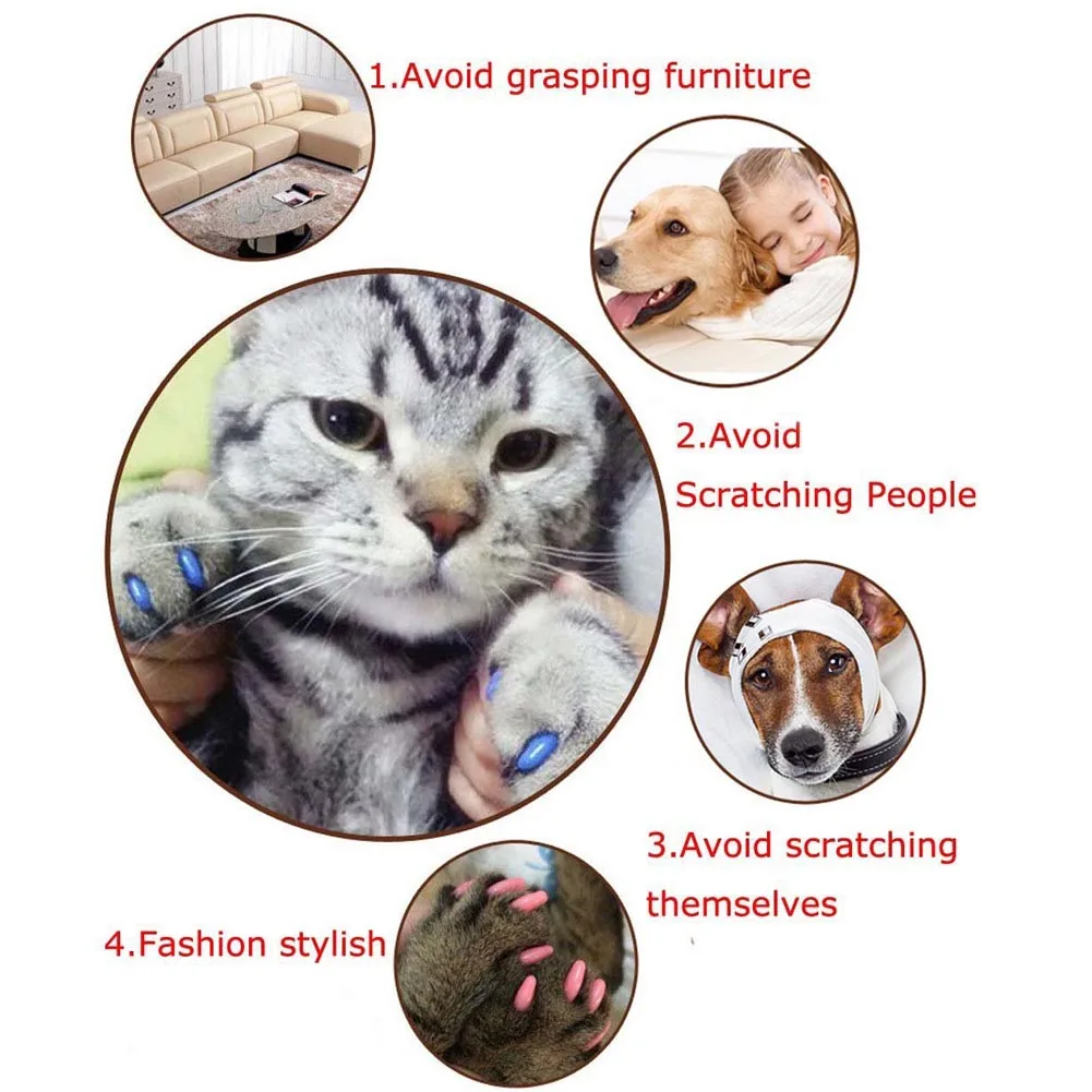 20 шт./компл. мягкие кошачьи колпачки для ногтей Pet Paw Claw Control защита домашних