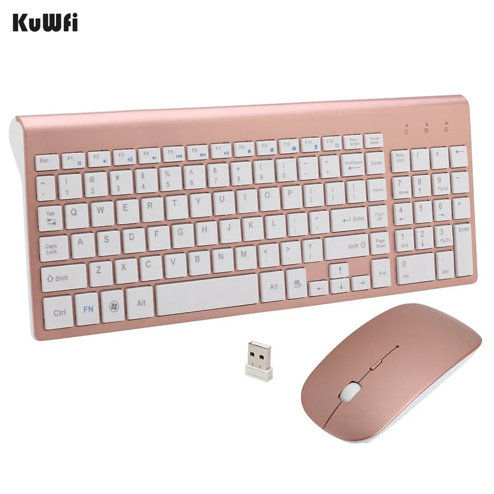 

KuWFi беспроводная клавиатура и мышь с usb-приемником 102 клавиши ультра тонкая для ПК ноутбука игровая домашняя клавиатура мышь 1 комплект