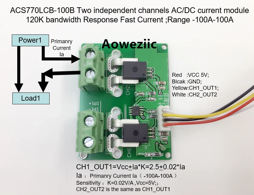 

Aoweziic ACS770LCB-100B ACS770LCB ACS770 Two independent channels AC/ DC current detection module Rang:-100A-100A