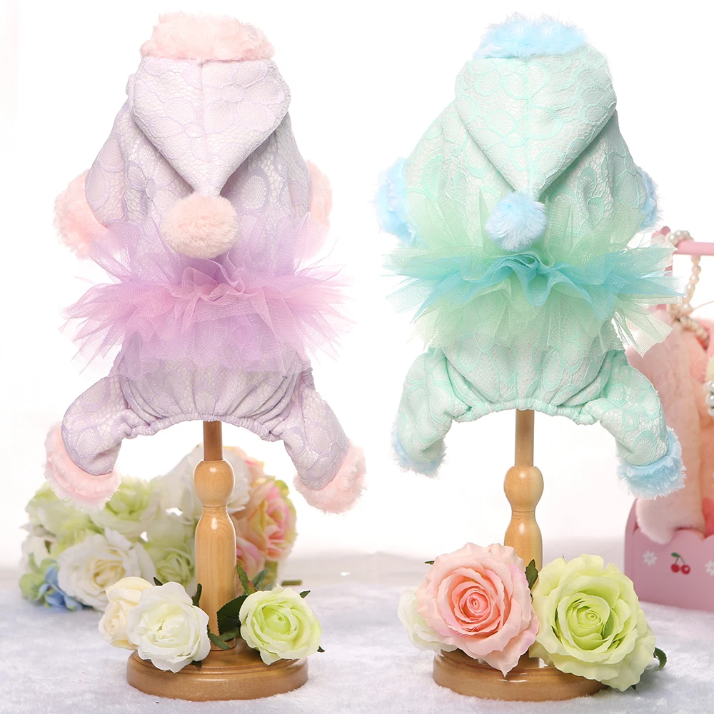 Одежда для собак зимнее хлопковое пальто с кружевом одежда маленьких и кошек