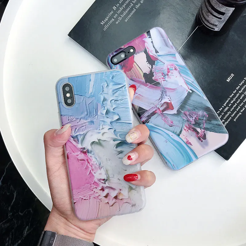 Boucho Lovely Marble Phone Case For iphone 8 Cases 7 Plus X Cover Art Mountain Painted Soft IMD Covers Bags Capa |