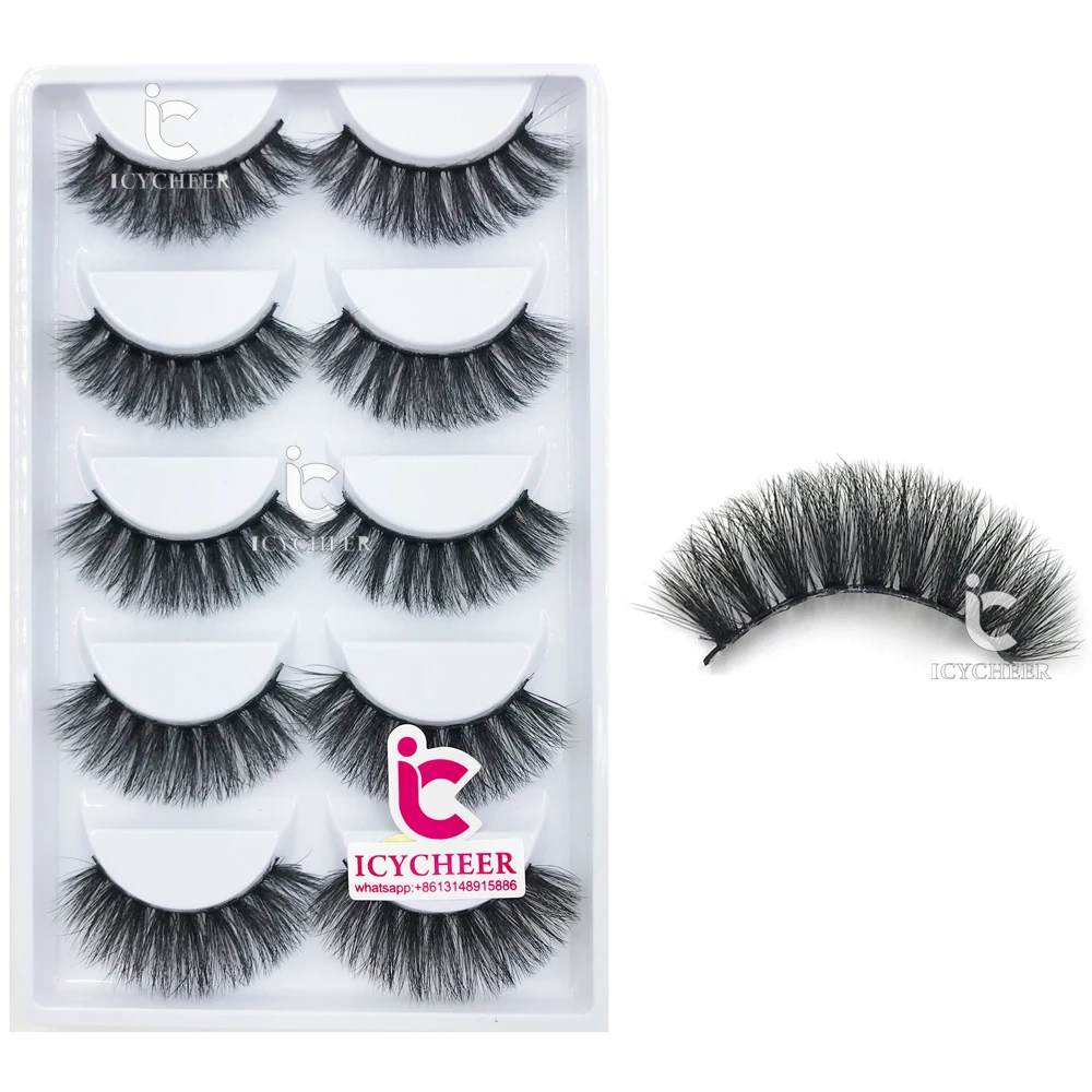 

ICYCHEER 5 Pairs/lot Handmade Real Mink Fur false Eyelash 3D Strip Thick Fake Faux eyelashes Makeup Beauty False Eyelashes