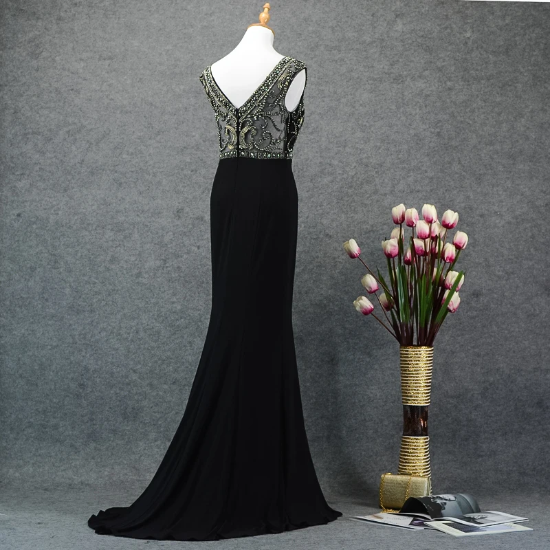 JANCEMBER vestido longo festa noite Бисер с украшением в виде кристаллов узором без рукавов