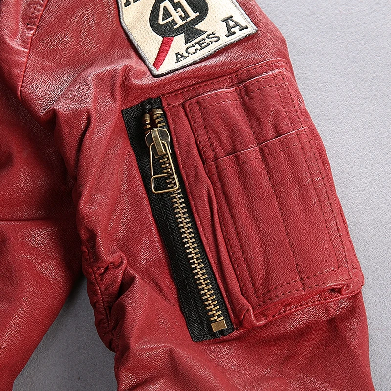 

5 day arrival, Brand Genuine Leather Jackets Men's Goat Skin Multi- labeling Embroidery Vintage Pilot Bomber Motorcycle Jacket