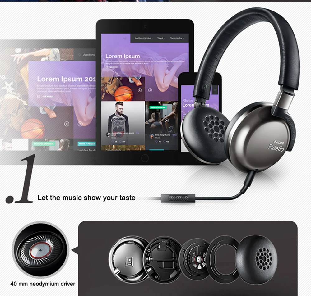 Наушники Philips Fidelio F1 получили лучший продукт в году с 40 мм приводом высокой мощности длиной 2 метра для смартфонов xiaomi