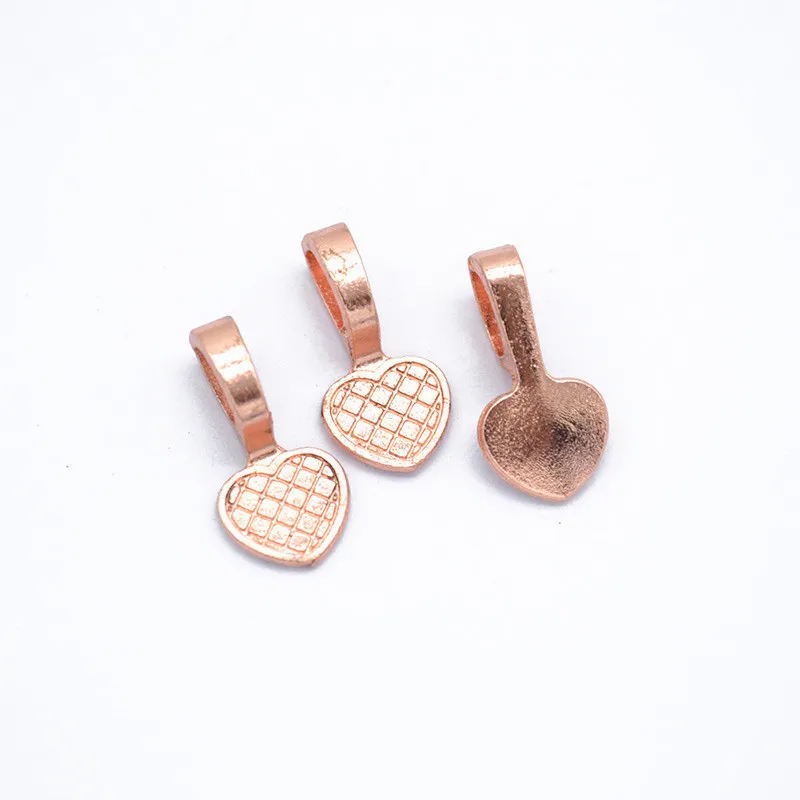 Rose Gold 20шт 19X9 мм сплав античное серебро сердце клей на плоской подошве Bails Pad кулон «плитка» Bails Кабошон Установка ювелирных изделий - Цвет: Rose Gold